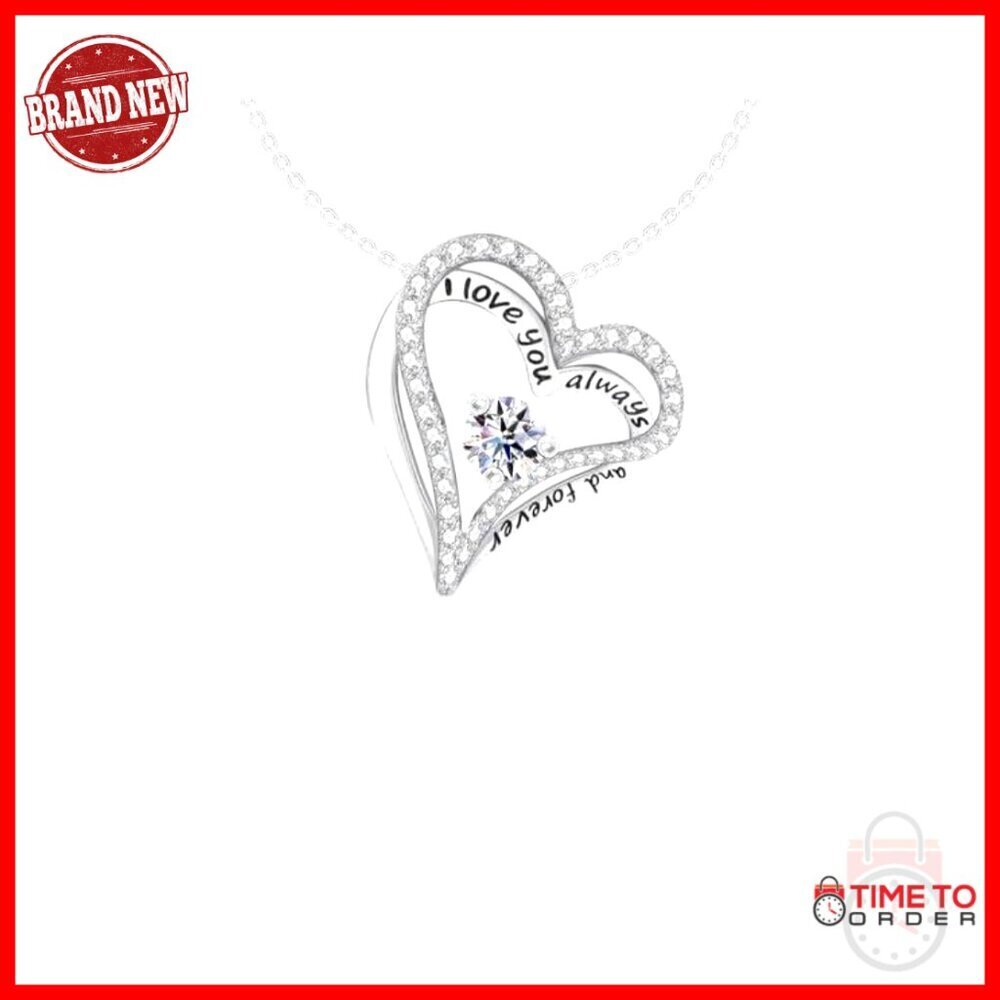 Sterling Silver Double Heart Zircon Pendant Necklace 18+2 Inch Chain